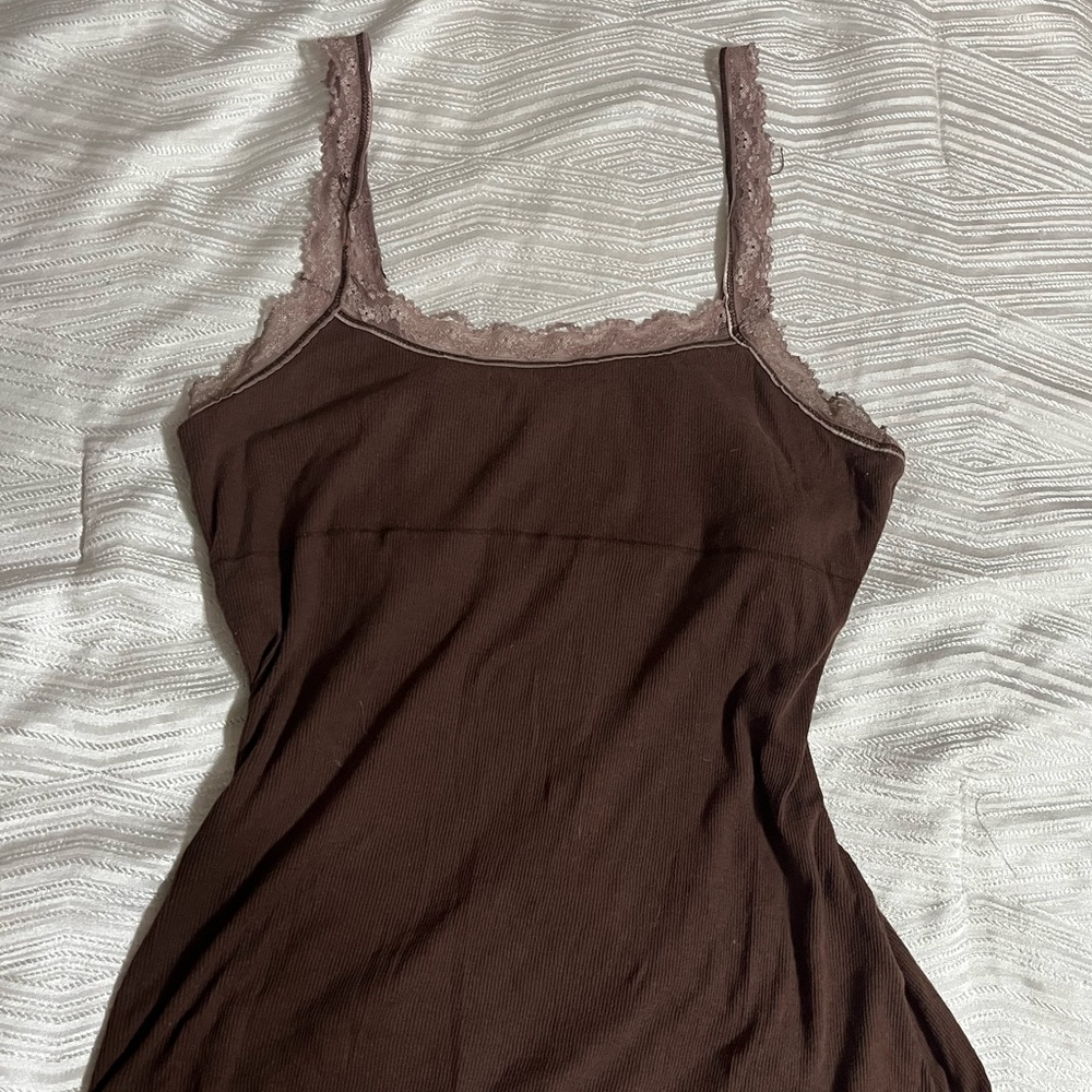 Vintage Kirra Brown Lace-Trimmed Chemise